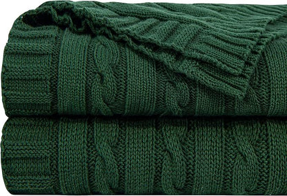 NTBAY 100% Pure Cotton Oversize (60x80) Cable Knit Throw Blanket, Super Soft Warm Knitted Throw Blanket for Bed, Sofa, Chair, Couch - Extra Cozy, Machine Washable, Comfortable Home Decor, Dark Green