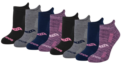Saucony Women's RunDry Performance Heel Tab Athletic Socks, Available in S-L (8, 16, 24 Pairs), Purple Assorted (8 Pairs), Medium