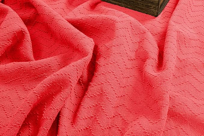 ELVANA HOME BELIZZI Home 100% Cotton Bed Blanket, Breathable Thermal Blanket Twin Size, Soft Chevron Thermal Blanket 60''x90'', Cotton Bed Blanket, Perfect for Layering Any Bed for All Season, Coral