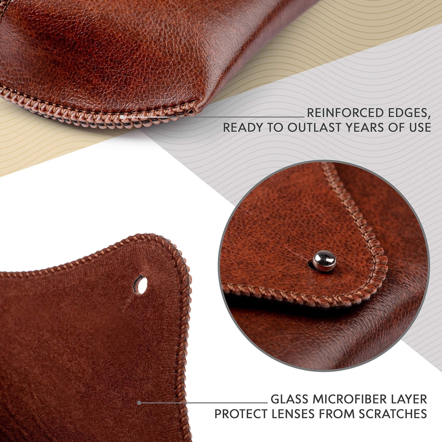 PU Leather Sunglass Case, Soft Premium Sunglasses Case Pouch Brown, Medium Big Glasses Holder For Men and Women