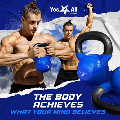 Yes4All Kettlebell, 10 lb Vinyl Coated Cast Iron Kettlebell Set of 2 for Home Gym Exercises, Heavy Weights Gym, Fitness, Full Body Workout Equipment, Push up, Grip, Strength Training - Blue