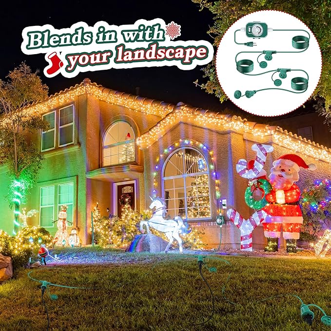 Feekoon 20FT Outdoor Extension Cord Splitter with Timer, Waterproof 3-Outlet Cord with Safety Cover 16/3 SJTW Weatherproof Power Cable for Outdoor Halloween Christmas Decorations Garden Lights