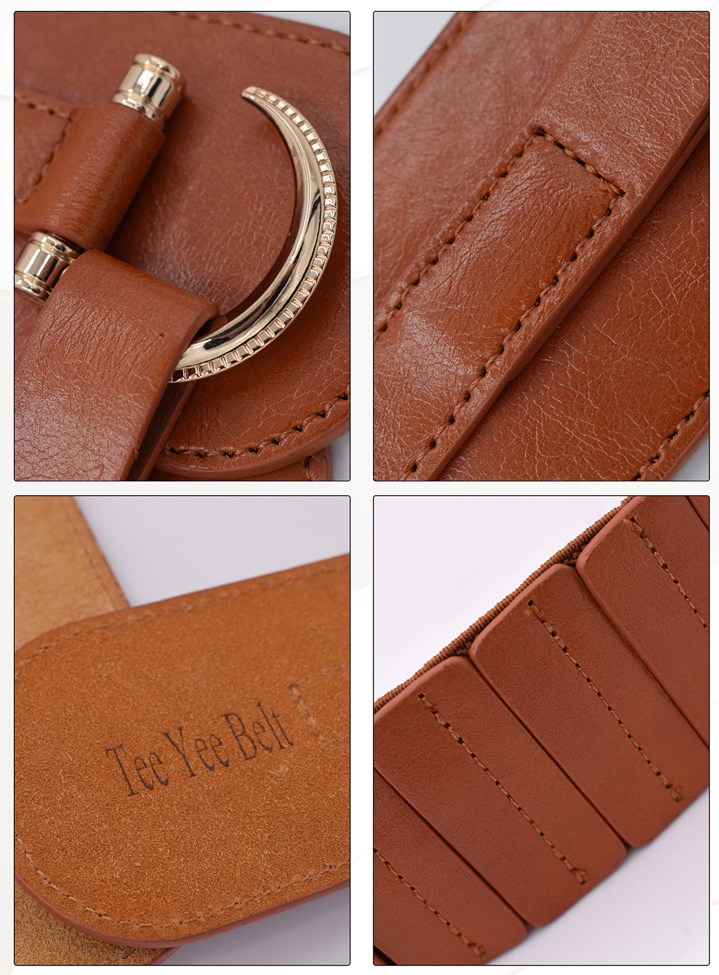 TeeYee Brown Leather Belts Elastic Renaissance Waist Stretch Retro Belt Vintage Fashion Medieval Fashion Hook Belt X-Large