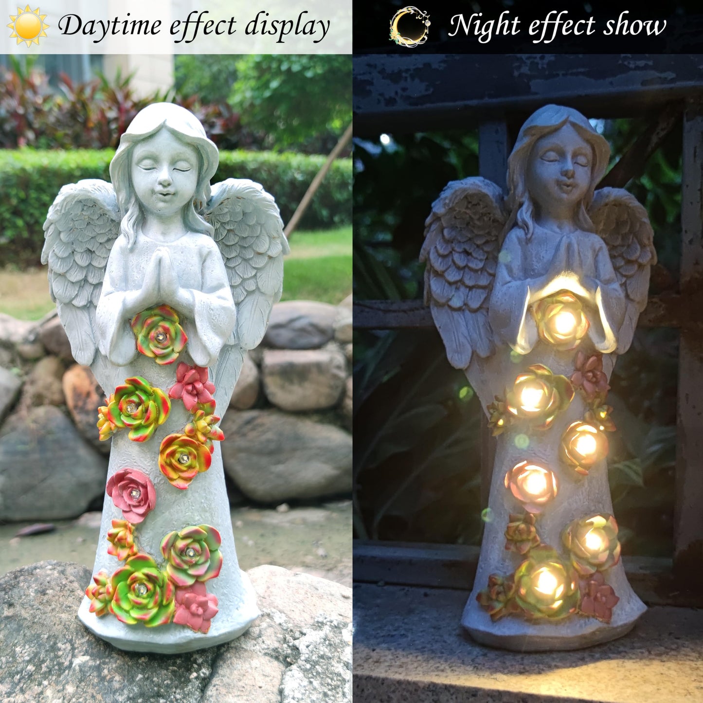 VIOYOUNS Angel Solar Garden Outdoor Statues with Succulent Plants and 6 LED Lights– Outside Solar Garden Decor Figurines -Remembrance & Sympathy Gifts Decorations
