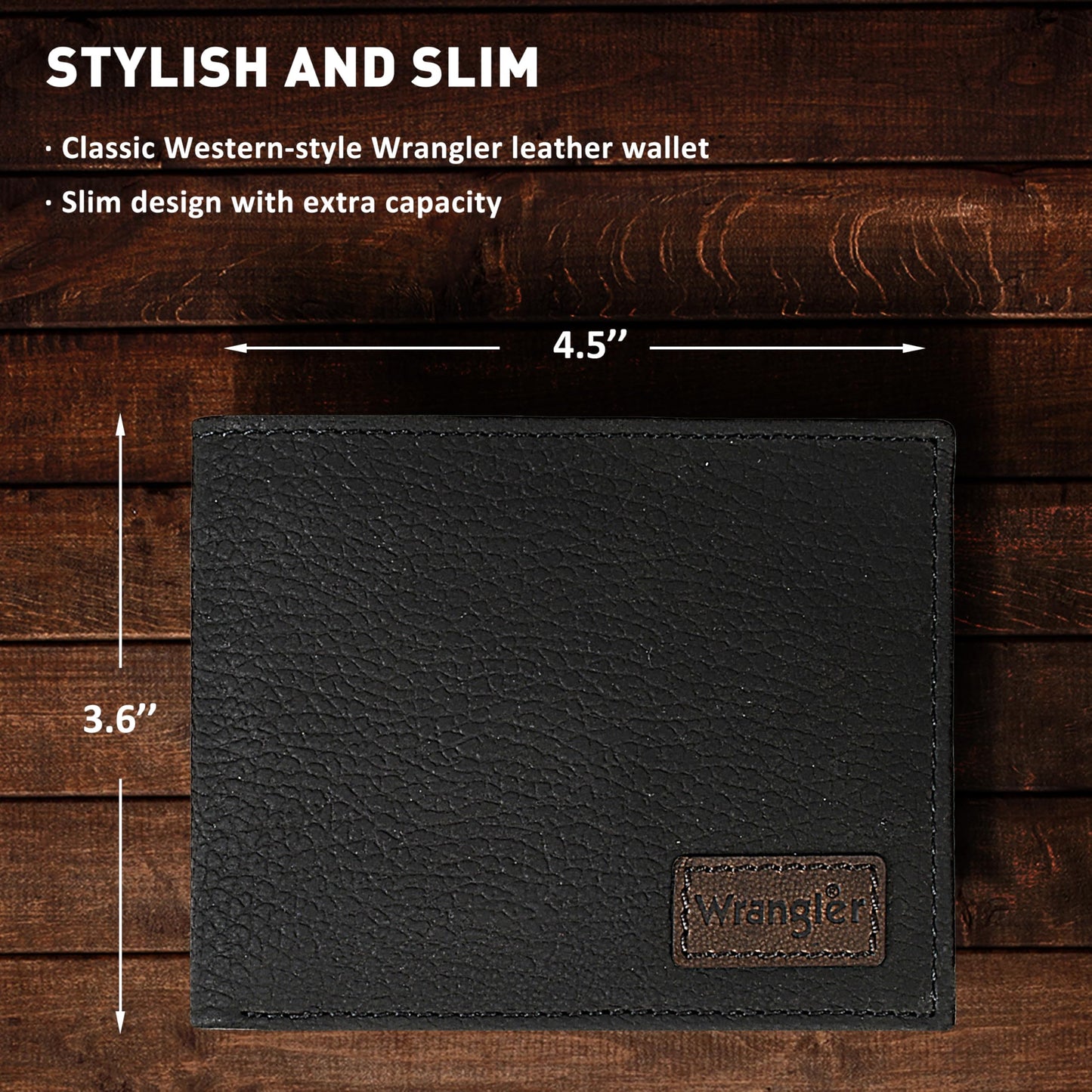 Wrangler Bifold Wallet for Men, Slim Casual Genuine Leather Purse, RFID Blocking, Gift for Him