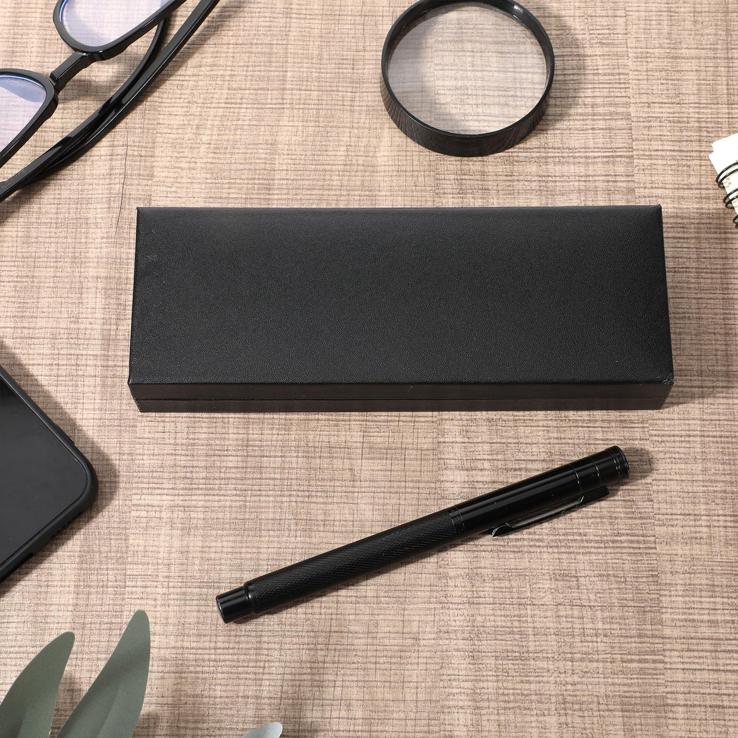 Alrhso Pen Gift Box Empty Leather Pen Box Gift Long Single Pens Cases Fancy Rectangle Sketching Collection Boxes for Women Men Birthday Business Office Supplies, Black