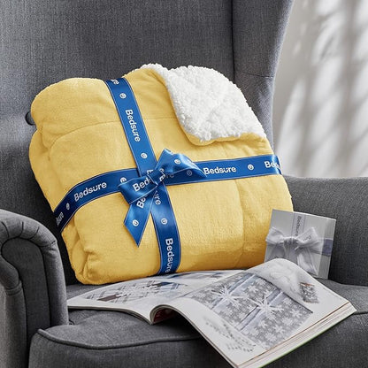 Bedsure GentleSoft Sherpa Fleece Throw Blanket for Couch - Thick and Warm, Soft Fuzzy Plush Throw Blanket for Winter, Yellow, 50x60 Inches