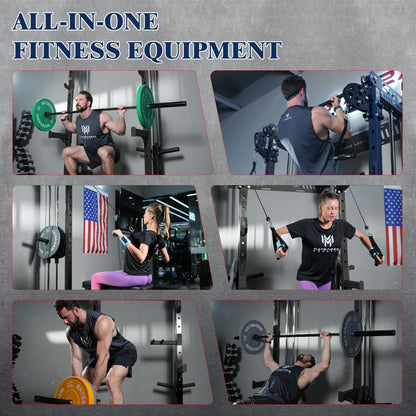 MEGASTAR FITNESS Power Cage, Folding Power Rack, 2000LBS Wall Mounted Squat Rack with Cable Pulley System, Landmine Attachment and Multi-Grip for Home Gym Small Space