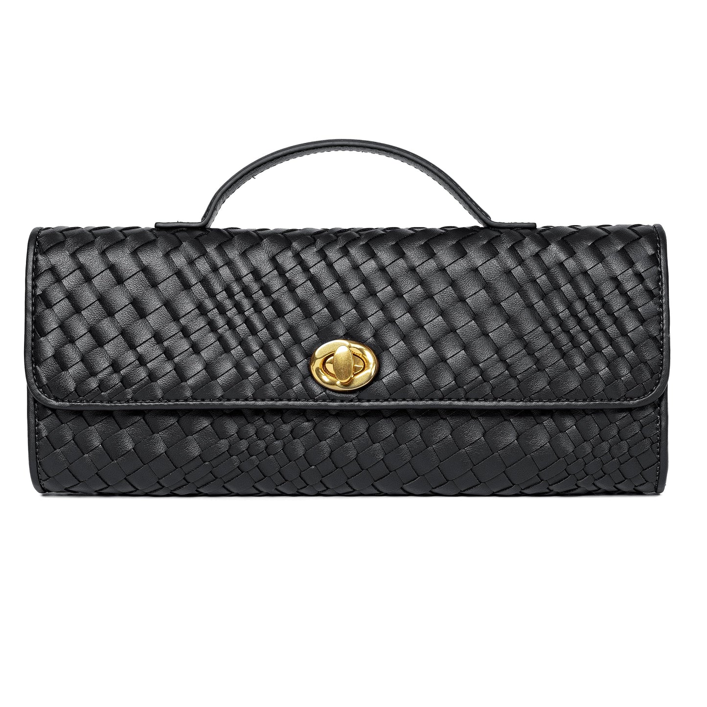 Joryin Woven Purse for Women Evening Clutch Woven Leather Handbags Black Crossbody Bag Purse Formal Evening Bag