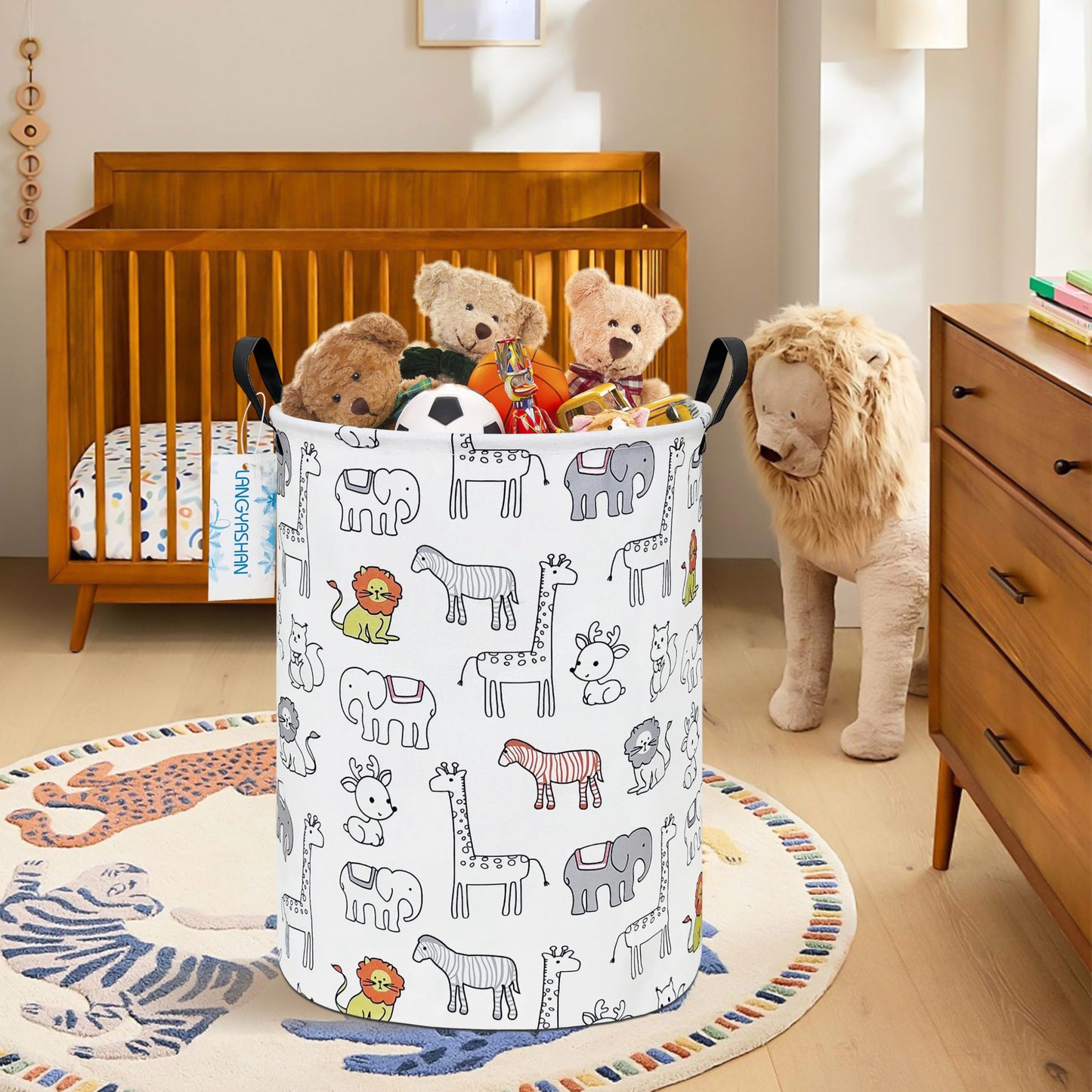 LANGYASHAN Laundry Hamper Collapsible Kids Storage Basket Waterproof Fabric Toy Clothes Organizer Bin for Children Bedroom Bathroom (Animals)