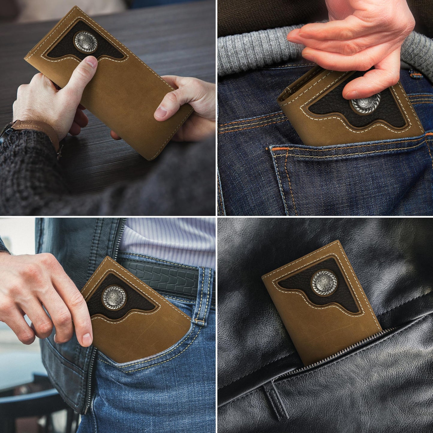 Wrangler Genuine Leather Bifold Wallet for Men - Long Wallets | Western Rodeo Wallets for Men with Extra Capacity & Gift Ready
