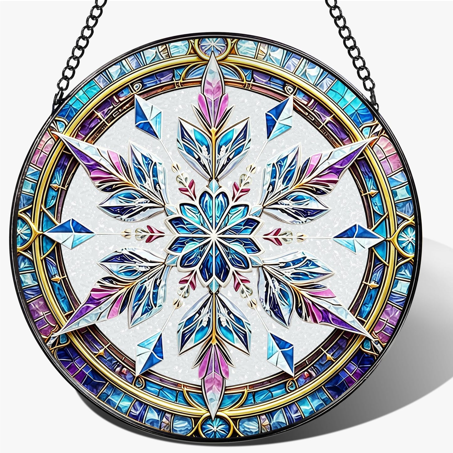 Stained Glass Window Hanging, 7.8 Inch Snowflake Stained Glass Suncatcher, Sun Catchers Indoor Window Ornament, Suncatcher for Windows Hanging, Christmas Window Decor, Winter Christmas Keepsake Gifts