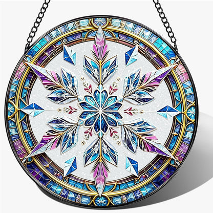 Stained Glass Window Hanging, 7.8 Inch Snowflake Stained Glass Suncatcher, Sun Catchers Indoor Window Ornament, Suncatcher for Windows Hanging, Christmas Window Decor, Winter Christmas Keepsake Gifts