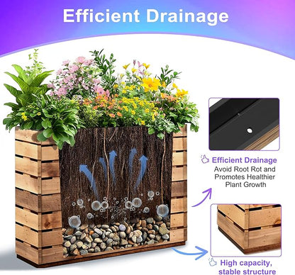 Tall Metal Planter, 9" W×25.6" H Large Rectangular Planter Box for Outdoor or Indoor, All-Weather Durable Plant Box with Drainage Holes & Removable Shelf for Patio, Porch, Garden, Trees, Flowers