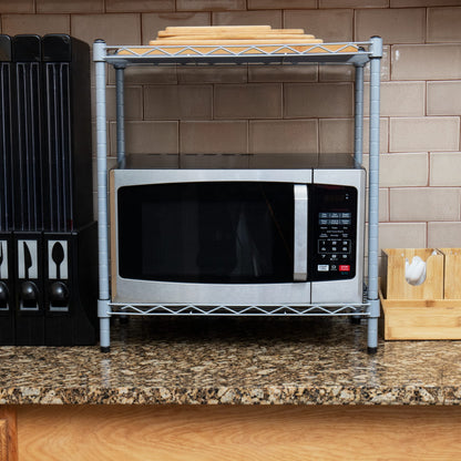 Mind Reader Microwave Shelf, Storage Shelves, Countertop Organizer, Kitchen Rack, Metal, 22.75" L x 13.25" W x 21.25" H, Silver