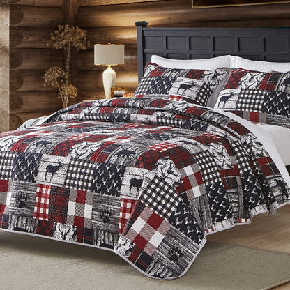 UMCHORD Cabin Quilt Set Queen, Christmas Rustic Quilt Coverlet Bed Set, 3-Piece Lightweight Reversible All Season Quilt Set, Lodge Bedspread Quilt with 2 Shams