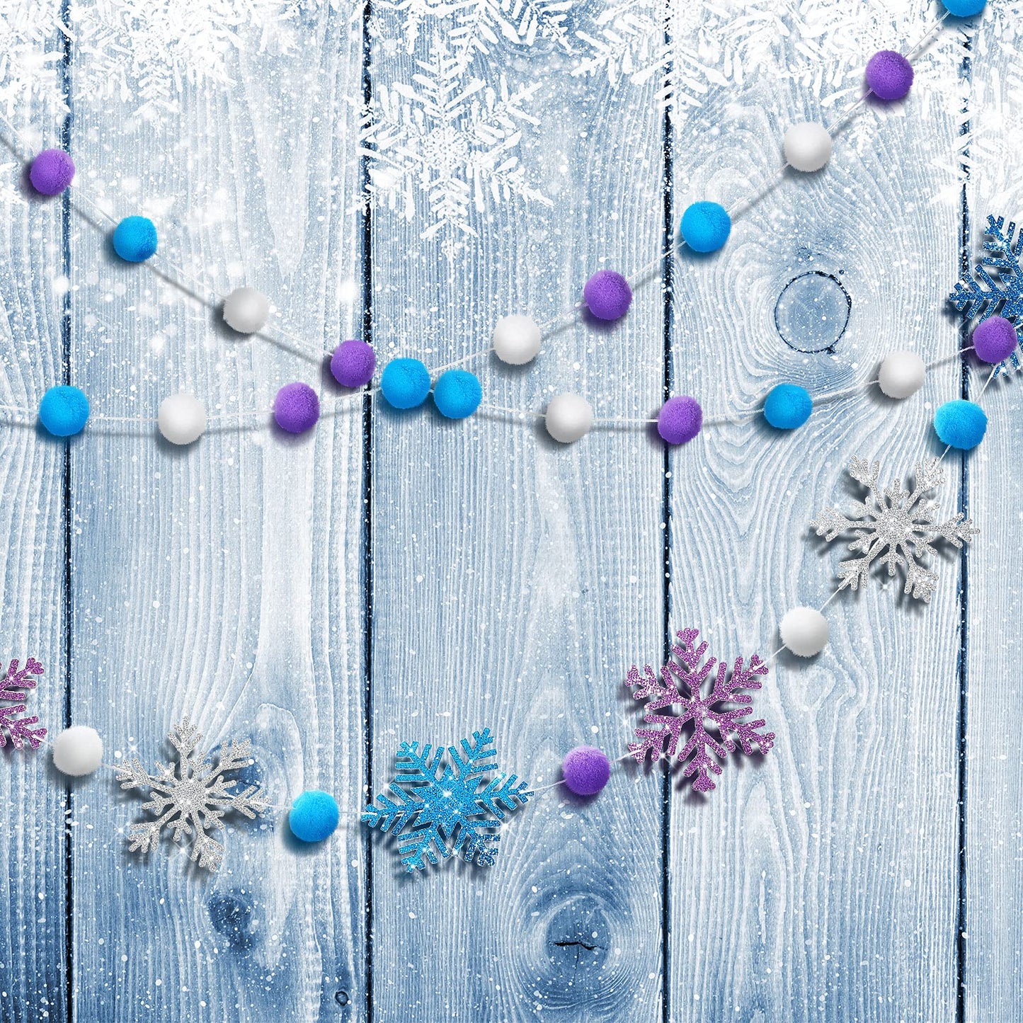 Tatuo 3 Pieces Winter Felt Ball Banner Snowflake Garland Glittery Banner Wonderland Theme Pom Pom Decor Holiday Hanging Decor for Birthday Baby Shower Wedding Party