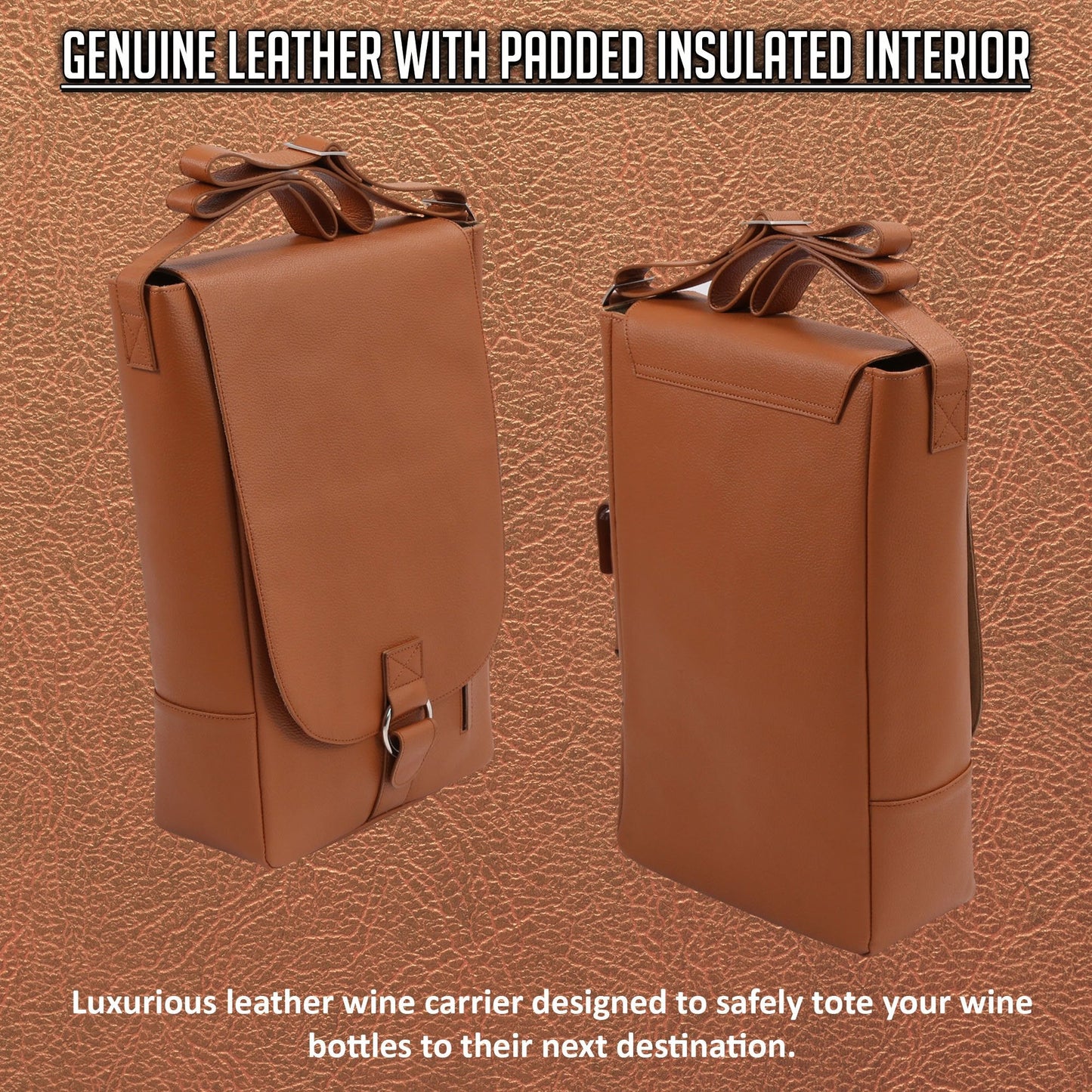 Primeware Vino2 Two Bottles Saddle Leather Wine Tote Messenger Carrier (Brown)