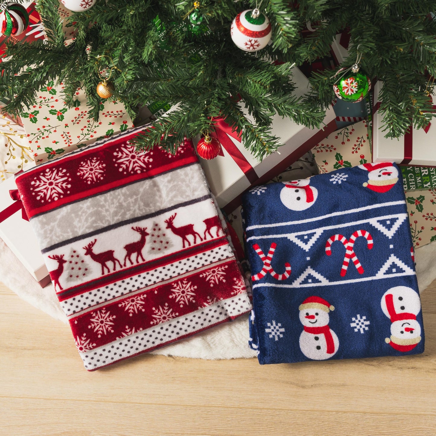 PAVILIA Christmas Sherpa Throw Blanket, Red & White Snowflake, Reindeer, Reversible Fleece & Sherpa Cozy Winter Blanket for Couch & Bed, 50x60, Christmas & Holiday Decor
