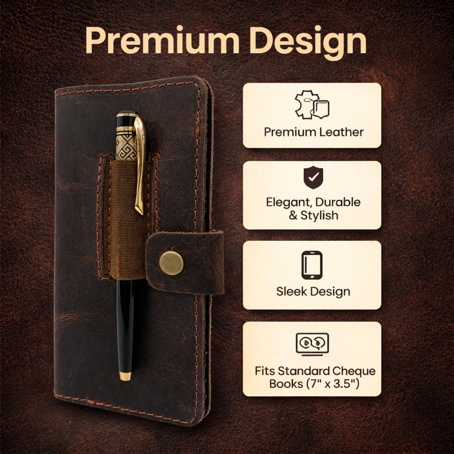 TheAntiq Leather Checkbook Cover with Pen Loop, Full Grain Check Book Holder Wallet for Personal & Duplicate Checks, Slim Money Organizer for Men & Women – Brown