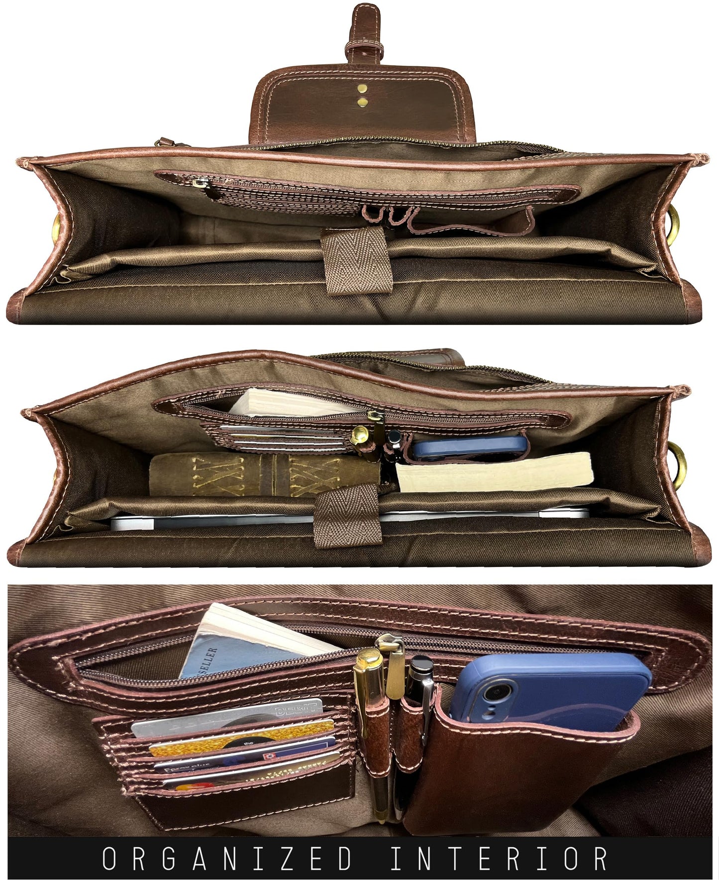 RUSTIC TOWN Leather Messenger Bag for Men - Full Grain Leather Briefcase Laptop Satchel Office Crossbody Travel Bag (16 Inch, Mulberry)
