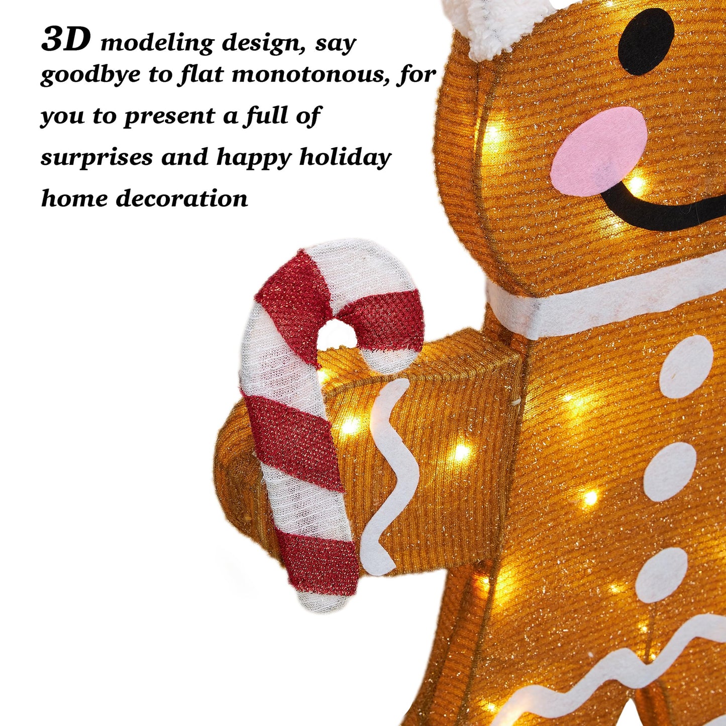 32 Inch 3D Lighted Gingerbread Man Decorations - 2-Piece Outdoor Christmas Decorations with 80 Warm White LEDs, Christmas Yard Decorations Display for Garden, Storefront, Patio