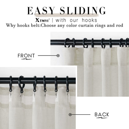 XTMYI Linen Cotton Farmhouse Curtains for Living Room Bedroom 84 Inches Long Two Sheer Hook Belt Pleated Back Tab Birch Off White Ivory Neutral Boho Sour Cream Curtain Drapes 84 Length 2 Panels Set