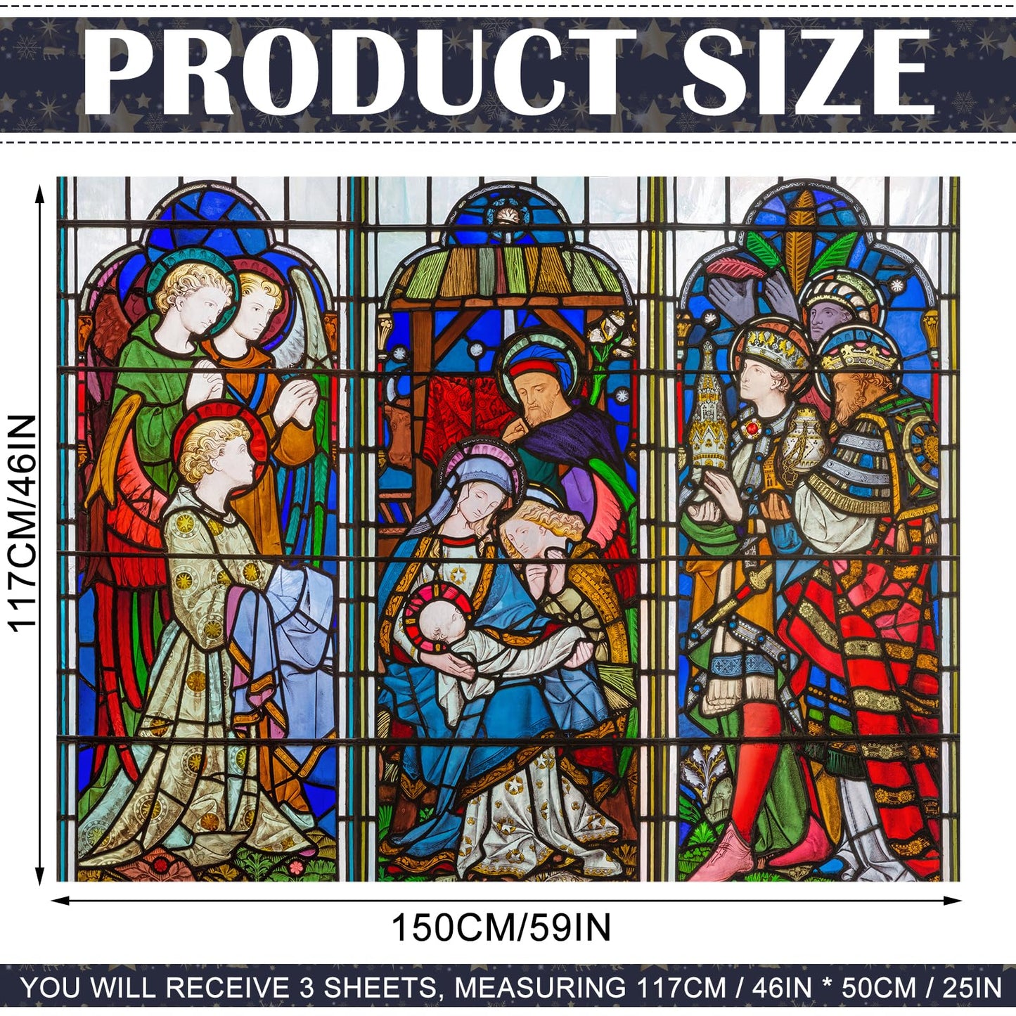 Spiareal Christmas Window Clings Nativity Decorations Reusable Non Adhesive Sticker Vinyl Religious Holiday and Door Decor Decals for Home Xmas (46.06 x 59.06 Inch)