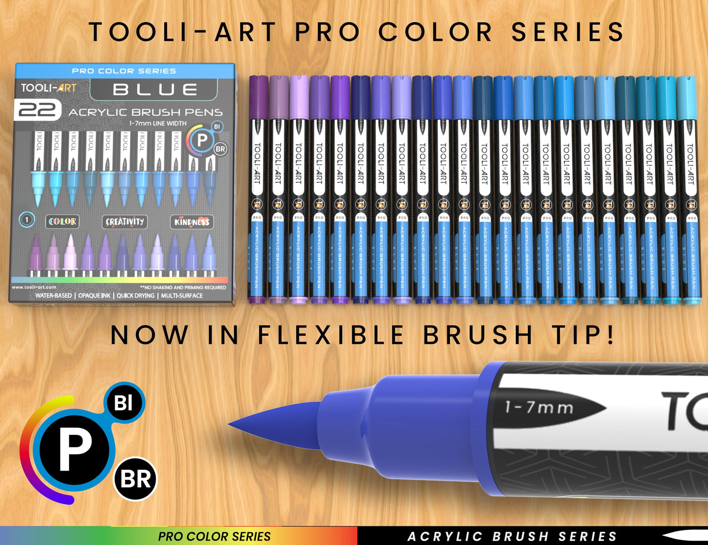 TOOLI-ART 22 Flexible Brush Tip Acrylic Paint Pens Markers Set 1-7mm Line for Rock Painting, Glass, Mugs, Wood, Metal, Canvas, Plastic. Non Toxic Waterbased Quick Drying Assorted Skin