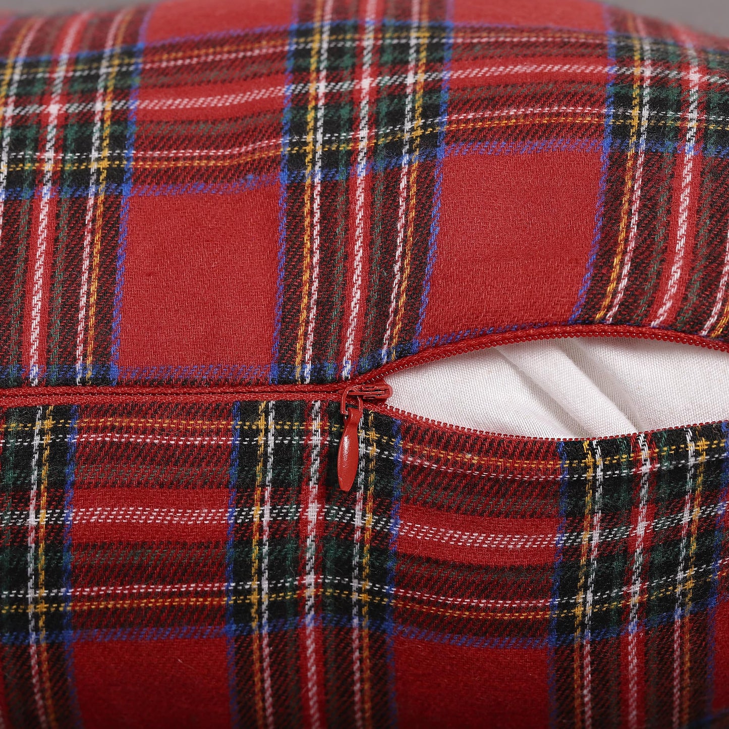 4TH Emotion Set of 2 Christmas Scottish Tartan Plaid Throw Pillow Covers Cushion Case Polyester for Farmhouse Home Decor Red and Green, 18 x 18 Inches