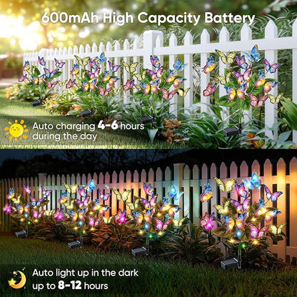 Solar Lights Outdoor Garden Decor: Gardening Gifts for Women Mom - 4 Pack 68 Butterfly Solar Lights with Colorful Bulbs - Outside Waterproof Christmas Decorations for Yard Patio Pathway Porch Lawn
