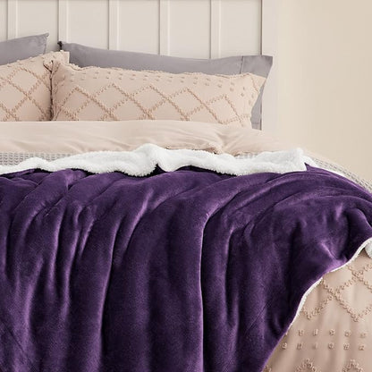 Bedsure GentleSoft Sherpa Fleece Throw Blanket Twin Size for Couch - Thick and Warm Throw for Women, Soft Fuzzy Plush Twin Blanket for Winter, Purple, 60x80 Inches