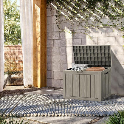 TARKARI 45 Gallon Lockable Resin Deck Box, Waterproof & UV-Resistant Outdoor Storage Box for Outdoor Cushion Storage, Garden Tools & Pool Accessories Storage, Gray