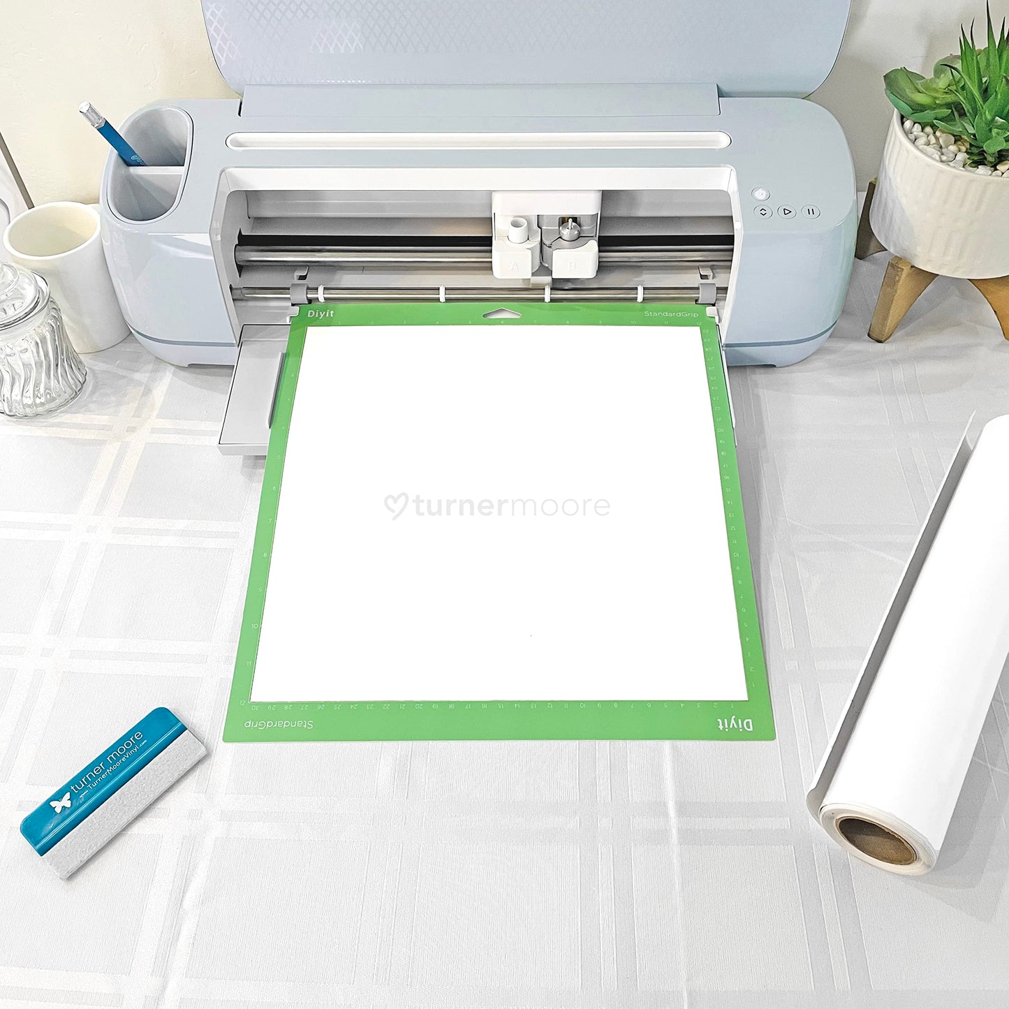 Premium White Removable Vinyl, 12" x 15 FT Roll Self-Adhesive White Temporary Vinyl for Walls, Crafts, Indoor Home Décor, Cricut, Silhouette, Repositionable Matte Black Vinyl by Turner Moore Edition