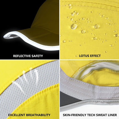 GADIEMKENSD Baseball Cap Nylon Running Cap Outdoor Sports Hat for Men Women Adjustable Quick Drying Reflective Foldable UPF50+ Breath Mesh Water Repellency Race Performance Lightweight Yellow