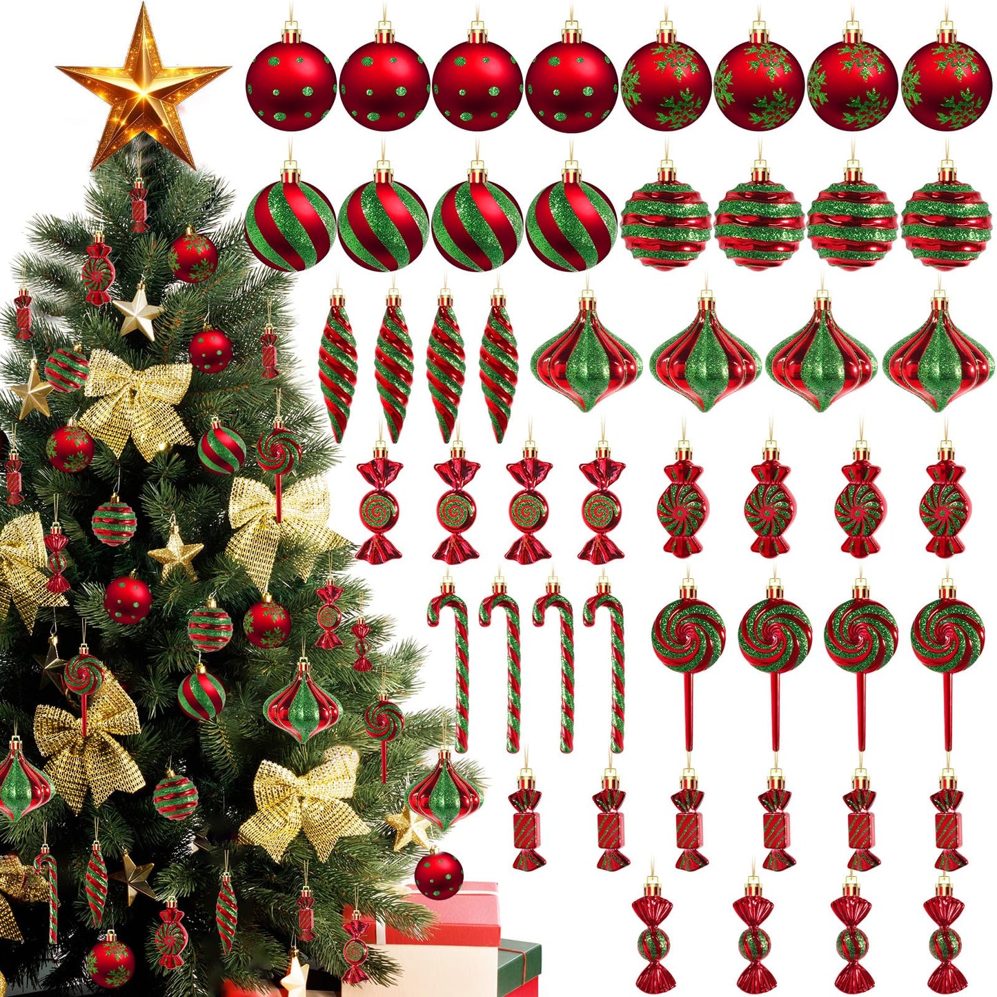 50PCS Christmas Ball Ornaments Candy Lollipop Set, Xmas Decoration Hanging Gloss Candy Canes Ball Pendants - Green Candy