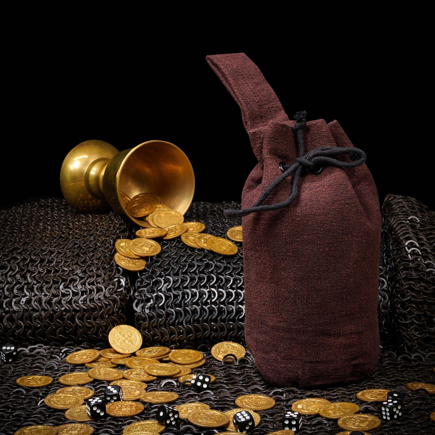 Mythrojan Drawstring Belt Bag Renaissance Costume Accessories Medieval Suede Leather Purse Viking Coin Jewelry Pouch Waist Bag for LARP, Festivals, Renfaire, Reenactments (Coffee Brown- 8" x 6.5")