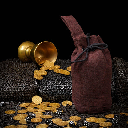 Mythrojan Drawstring Belt Bag Renaissance Costume Accessories Medieval Suede Leather Purse Viking Coin Jewelry Pouch Waist Bag for LARP, Festivals, Renfaire, Reenactments (Coffee Brown- 8" x 6.5")