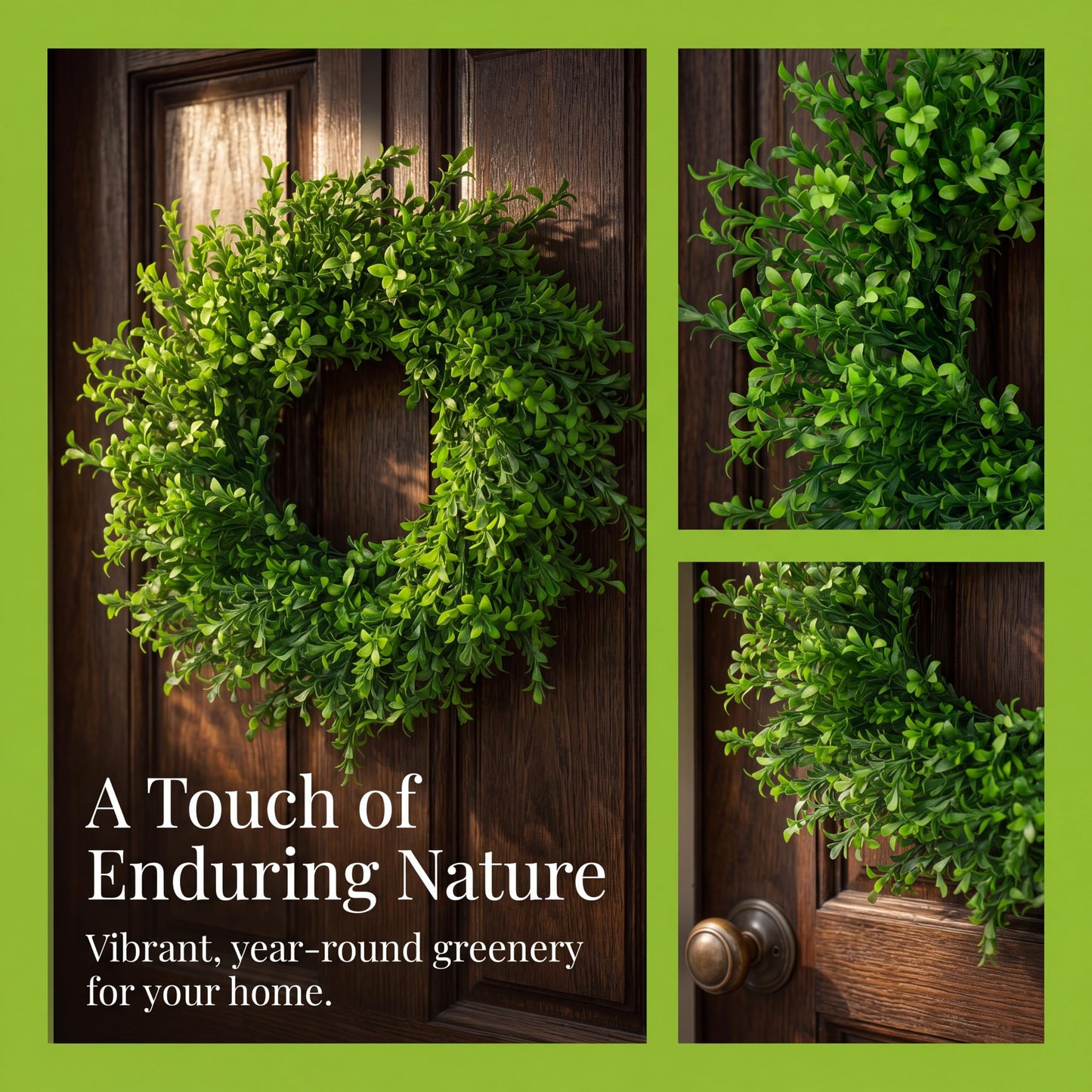 Koimiao Artificial Boxwood Wreath, Spring Wreath for Front Door, Realistic Green Wreath for All Seasons Farmhouse (Green-02)