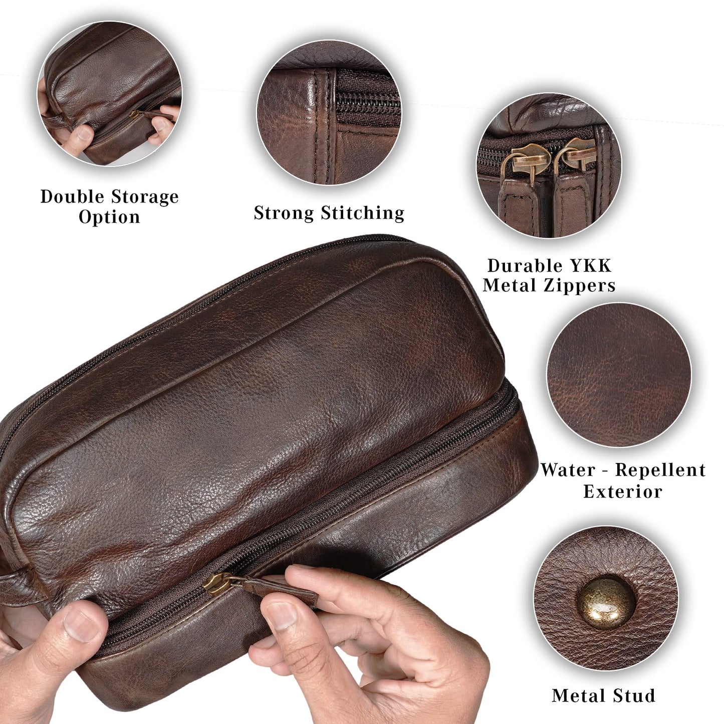 LushLuxeoria Premium Handmade Leather Toiletry Bags for Men and Women, Genuine Leather Dopp Kit and Shaving Bag for Men, Travel Cosmetic Bag for Women's and Men's, Retro - Cognac
