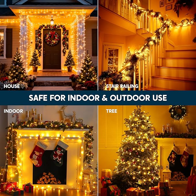 JOYIN 66FT Connectable Christmas String Lights Clear Wire, 8 Modes 200 LED Twinkle Fairy Lights for Indoor Outdoor, Christmas Tree, Classroom, Bedroom, Yard, Patio, Party Decor (Warm White)