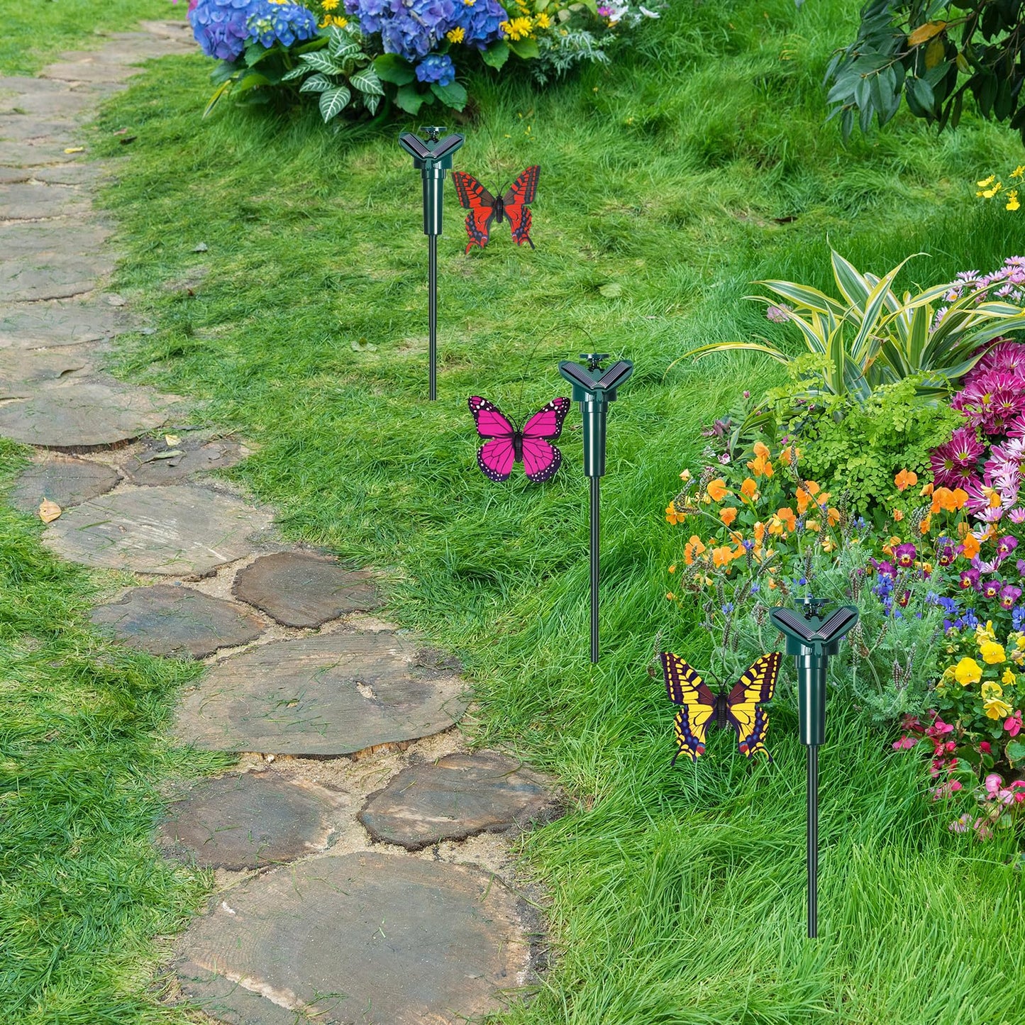 Rossesay 3 Pcs Solar Flying Moving Fluttering Waterproof Garden Stakes Decorations for Home Yard Pathway Garden Landscape Christmas Outdoor Indoor Centerpieces Gift Decorations (Butterfly)