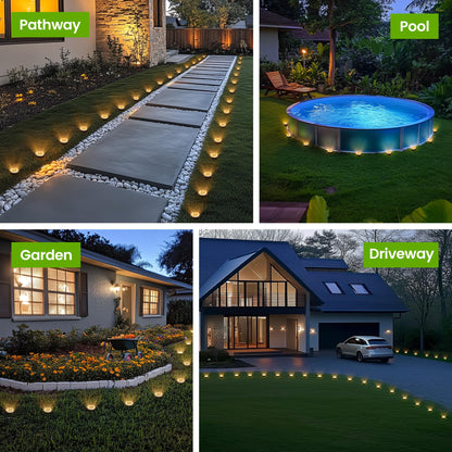 PATIOWIN Mini Solar Ground Lights, 12 Pack Solar Garden Lights, Solar Powered Pathway Lights Warterproof, Outdoor Lights for Driveway, Walkway, Backyard, Patio (Warm White)