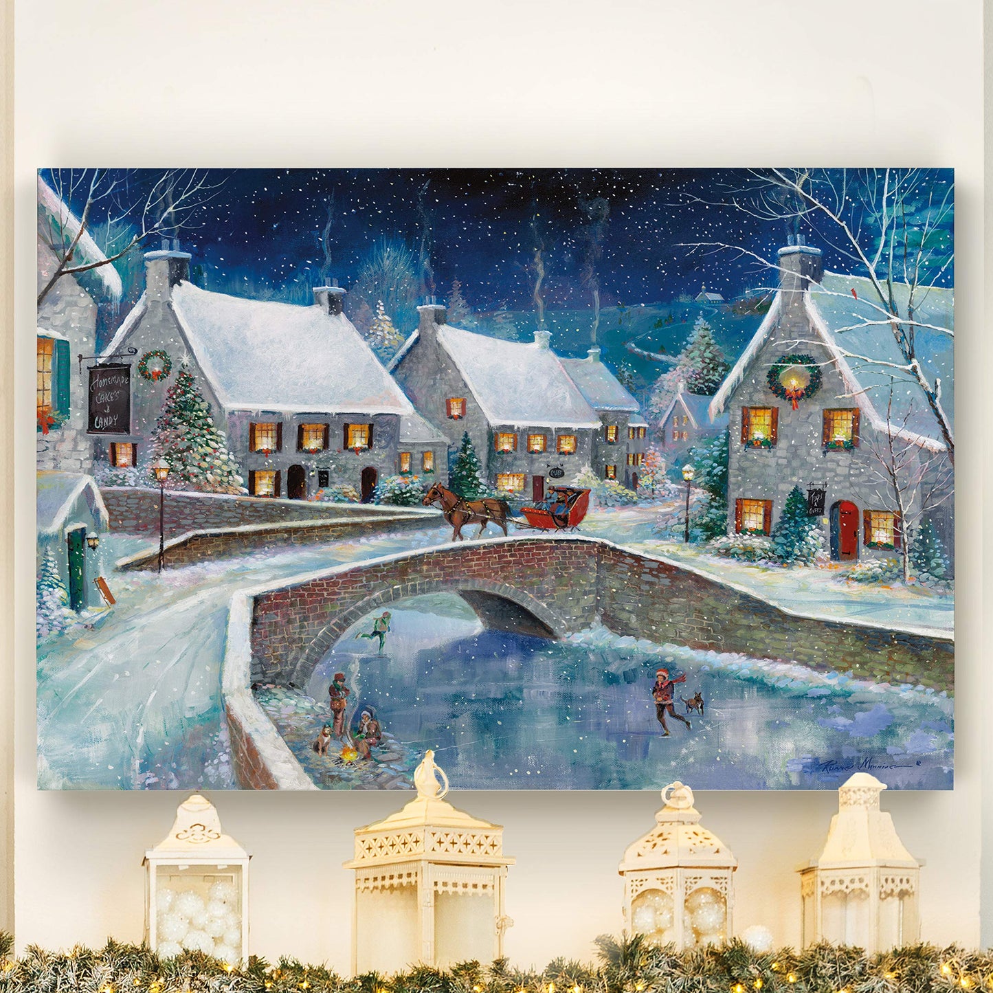 Renditions Gallery Abstract Christmas Decor for Home Snowy Warm Winter Wonderland Wall Hanging Canvas Prints for Bedroom Dining Living Room Office Home Kitchen Wall Decor - 32"X48" LT18