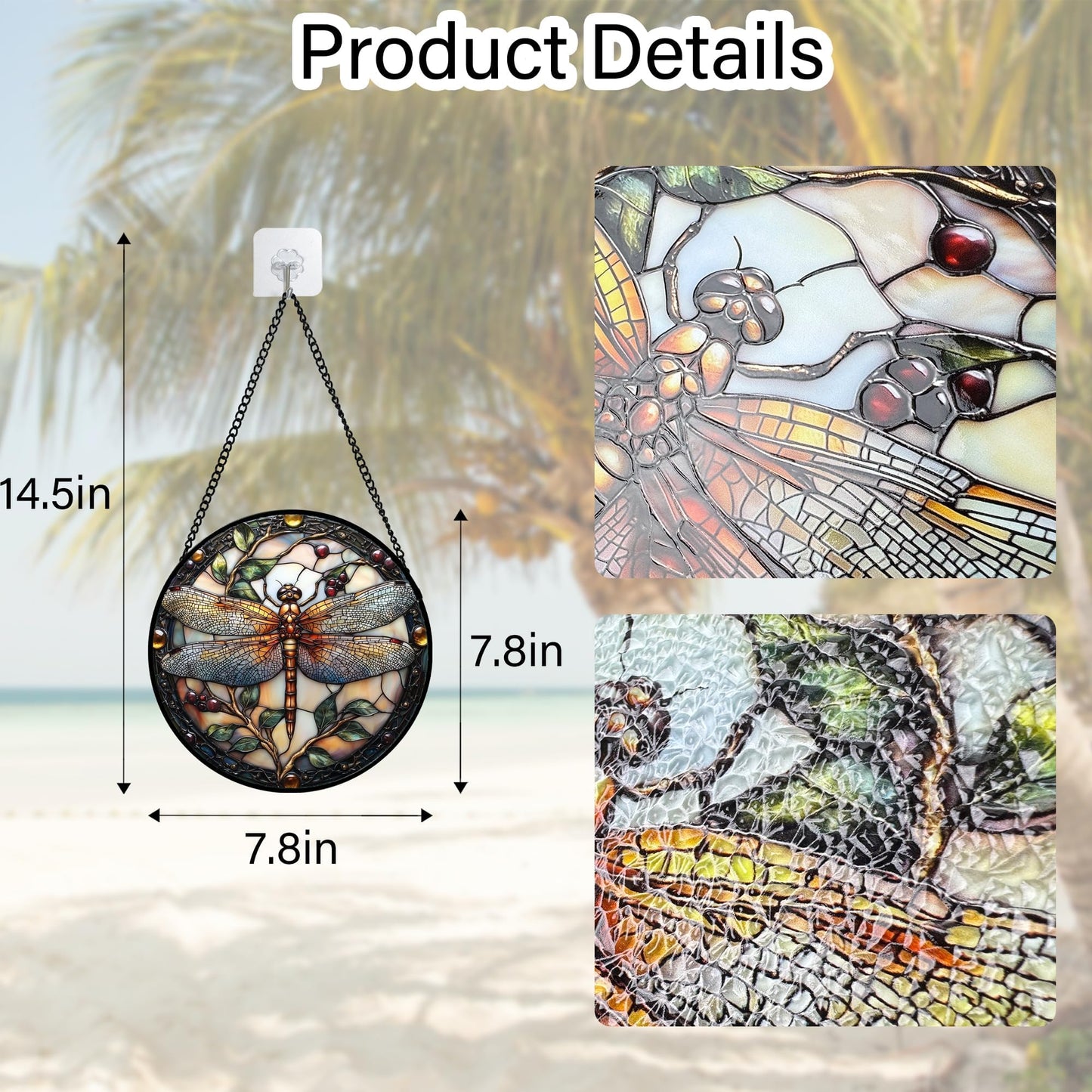 DASTOLL Stained Glass Window Hanging - Dragonfly Plant Suncatcher Ready to Hang Window Doors Home Decoration, Christmas, Mother's Day Birthday Gifts for Women, Men, and Mom11.8x11.8 in