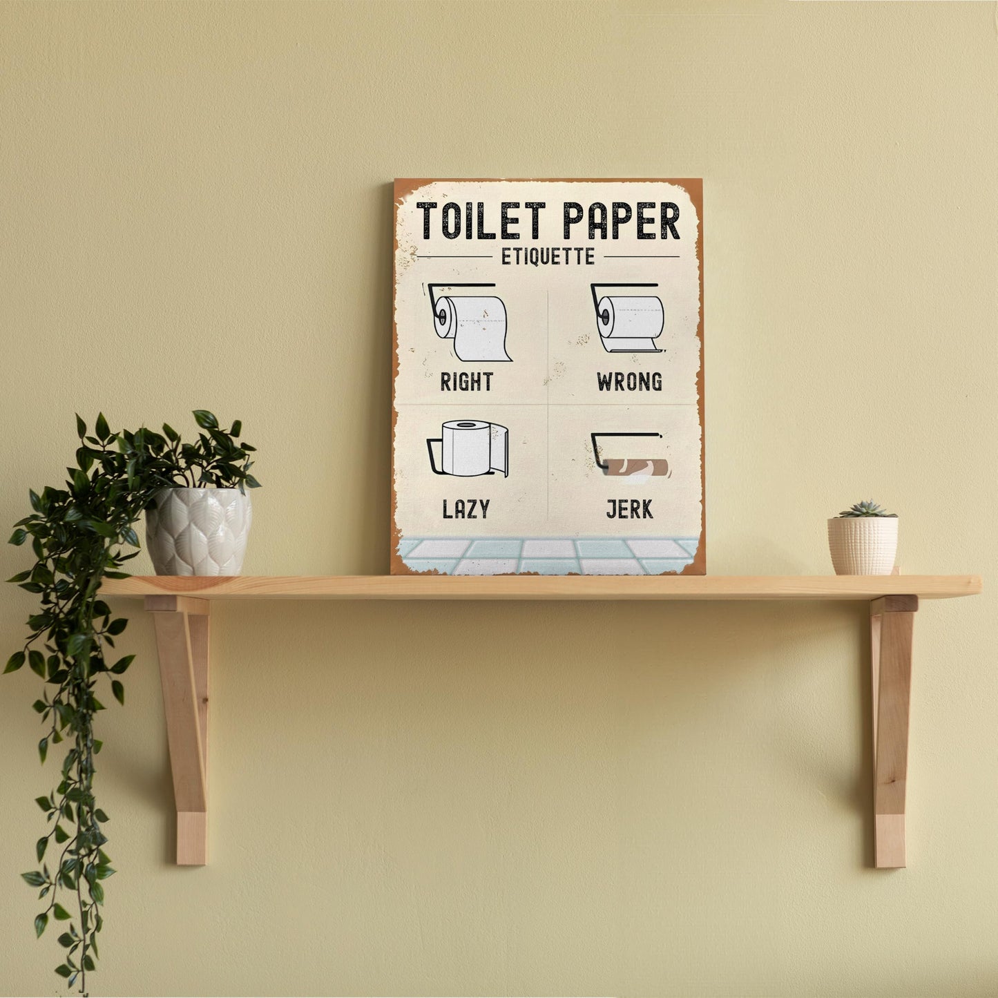 QICLM Funny Bathroom Framed Canvas Wall Art Posters, Correct Toilet Paper Etiquette Manner Art Wall Prints for Bathroom Washroom Toilet Restroom Decor, 11x14 Inch