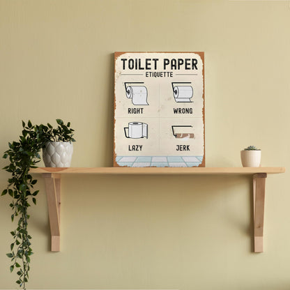 QICLM Funny Bathroom Framed Canvas Wall Art Posters, Correct Toilet Paper Etiquette Manner Art Wall Prints for Bathroom Washroom Toilet Restroom Decor, 11x14 Inch