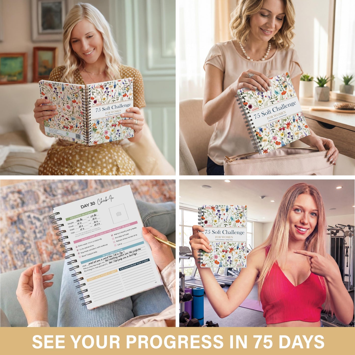 HAMIEW 75 Soft Challenge Journal for Women - A5 Spiral 75-Day Habit Tracker Planner, 108-Page Full-Color Daily Logs, Weekly Reviews, Meal Water Workout Reading Tracker
