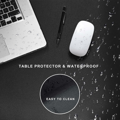 ZORESYN PU Leather Desk Mat Waterproof Anti-Oil Dining Table mat - 170x50cm - Non-Slip Mouse Pad, Large Desk Pad with Suede Base,Stitched Edges Computer Desk Mat for Gamer, Office & Home | Black