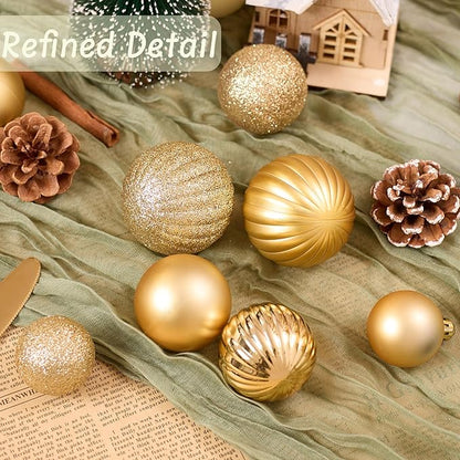 50ct Christmas Balls Ornaments for Xmas Tree, Gold Shatterproof Christmas Tree Decorations Hanging Ball for Holiday Party Decor(1.57"-2.36")